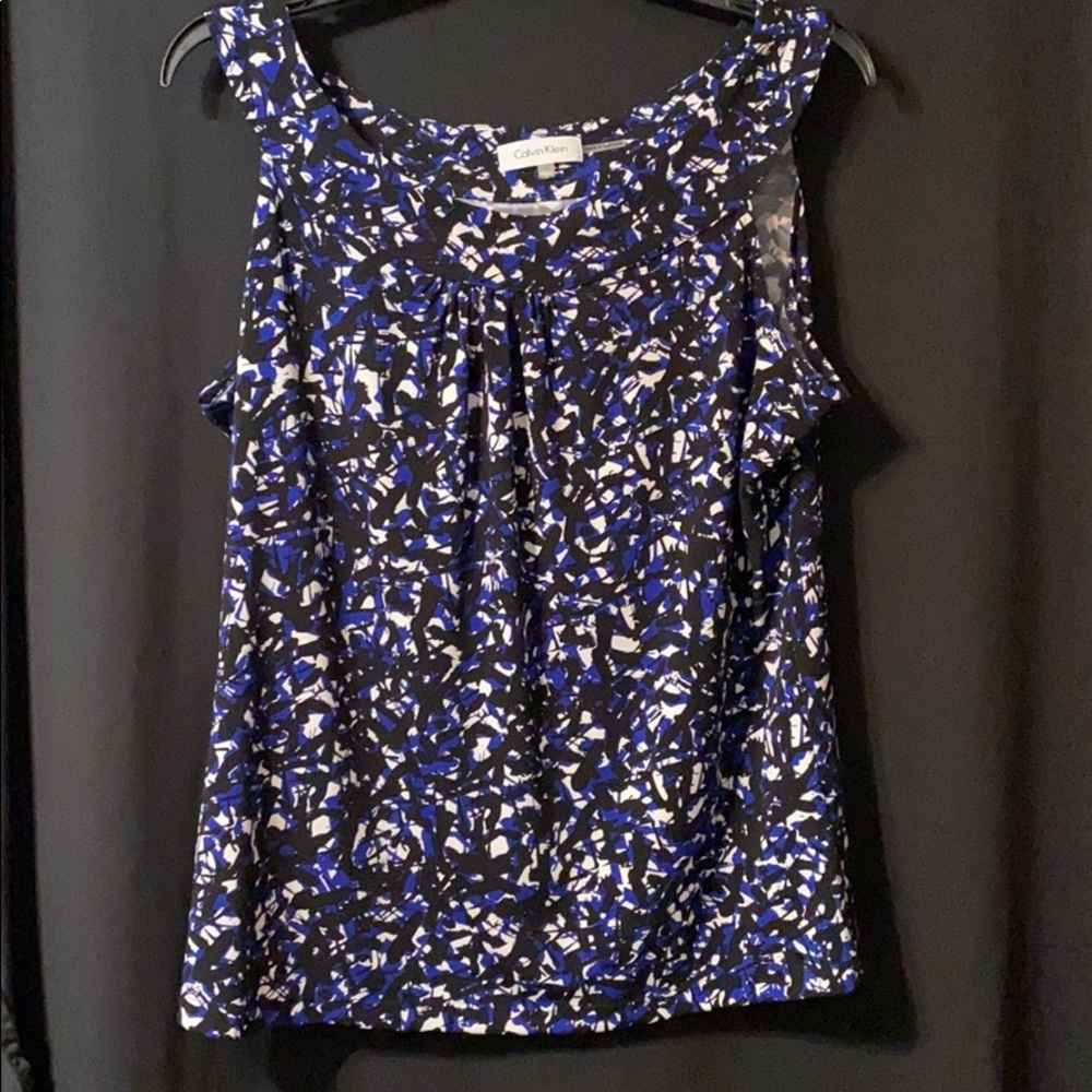 Calvin Klein black/white/blue print blouse
